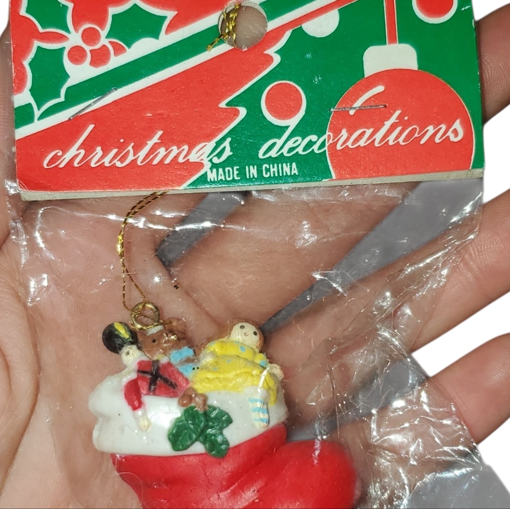 Mini Vintage Christmas Stocking Ornament New In Package - Picture 2 of 3